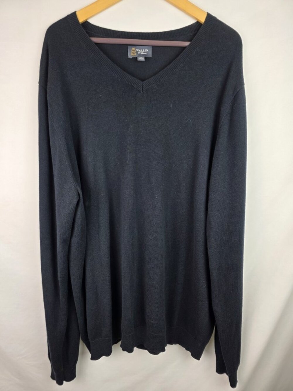 Wallin & Bros Mens Sweater Size XXL Navy Blue Cashmere Blend V-Neck Knit Top